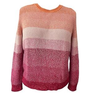 Talbots striped Pink & Orange Pima Cotton Knit Pullover, Crew Neck Sweater Sz: L